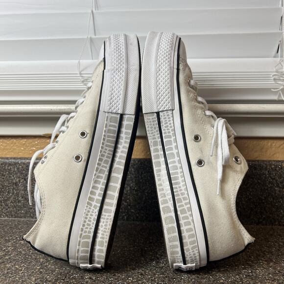 Converse All Star Ivory Canvas Gray Print Platform Womens 9 Sneaker Lace Up Shoe - Picture 6 of 11